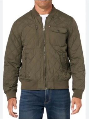 Levis Mens diamond Quilted Bomber Jacket Olive Dry Touch Nylon XL